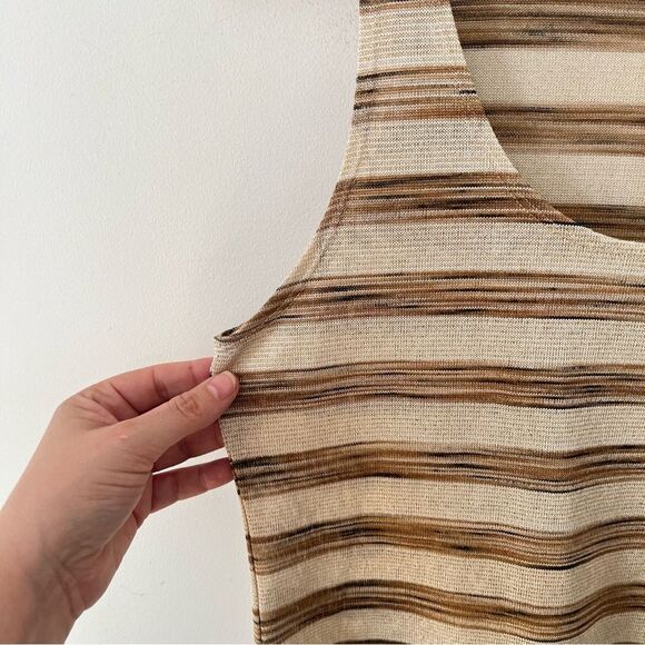 Banana Republic Metallic Gold Brown Striped Scoop Neck Sleeveless Blouse - Picture 5 of 7